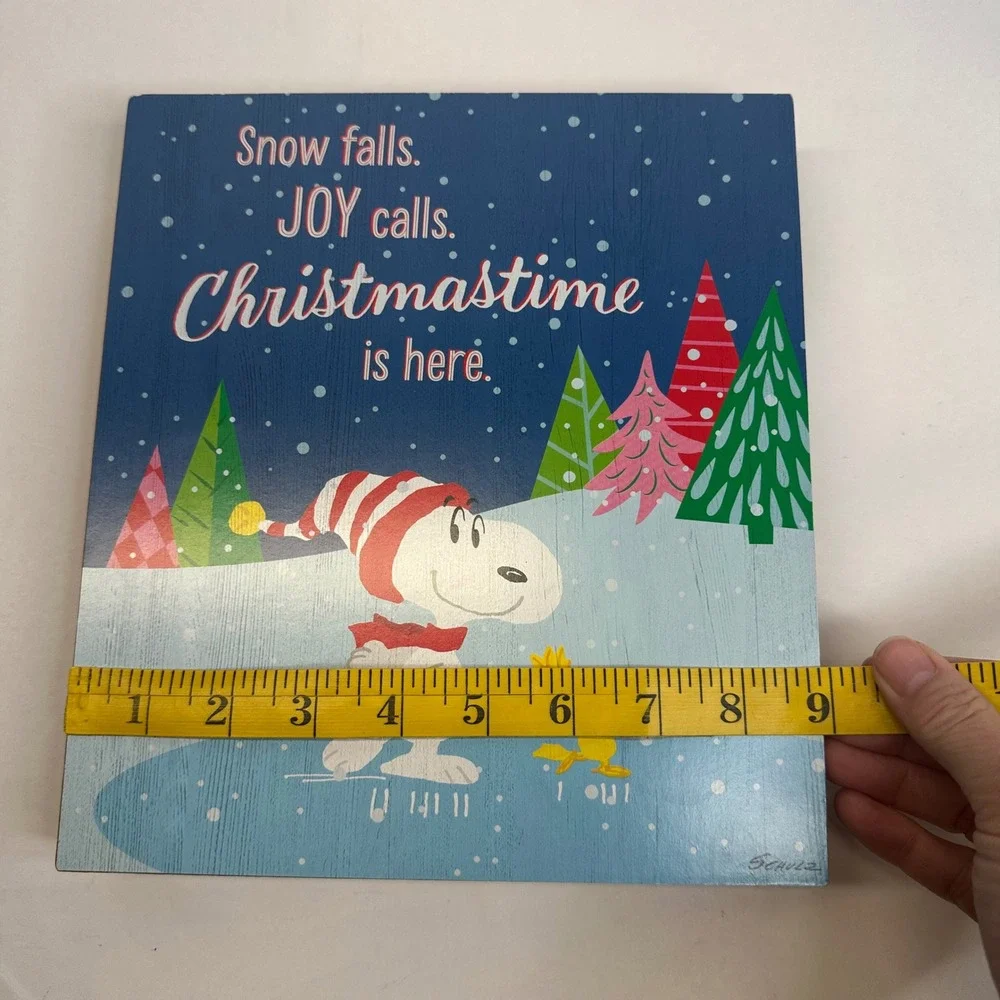 Hallmark Peanuts Snoopy Woodstock Christmas Wood Block Sign 9.5x11 Ice Skating